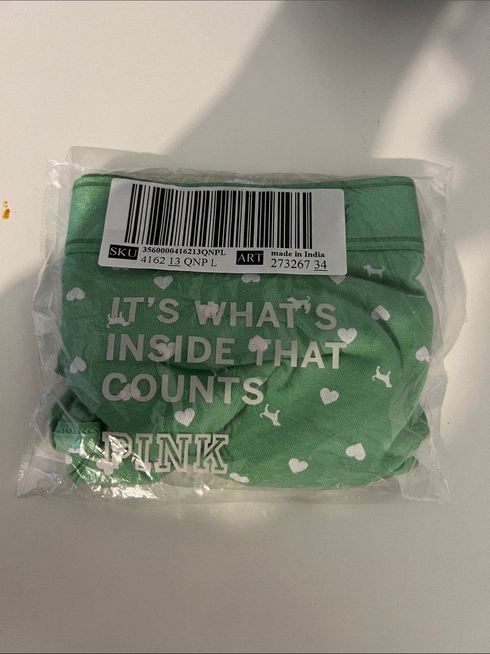 PINK Victoria's Secret Green Logo Heart Print Hipster Panty
